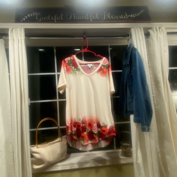 LuLaRoe Tops - LuLaRoe Cream Top with Red and Green Floral Design